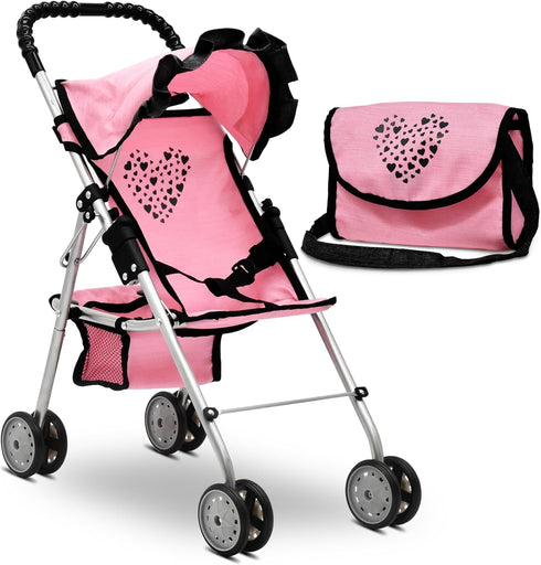 Baby Doll Stroller for Girls, Toddler Play Toy Buggy Carriage Foldable with