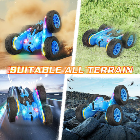 360 4WD Terucle Remote Control Car, Rc Cars Stunt Toys New Upgraded Strip Lights and Headlights Toys Double-Sided