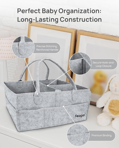 15 Inch 2 Pack Set 8 2 Feagar Baby Diaper Caddy Organizer, Large with Pockets & Dividers, Portable Nursery Storage