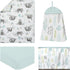 Set 4 Sweet Jojo Designs Blue and Grey Jungle Sloth Leaf Baby Unisex Boy or Girl Nursery Crib Bedding - Pieces