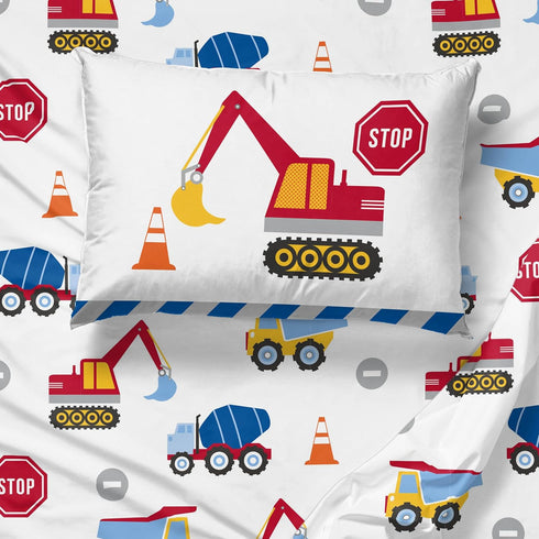 Set 3 Set Sunny Side Up Construction Zone Toddler Sheet - Piece Toddler Bedding Includes Pillow Cover - Super Soft