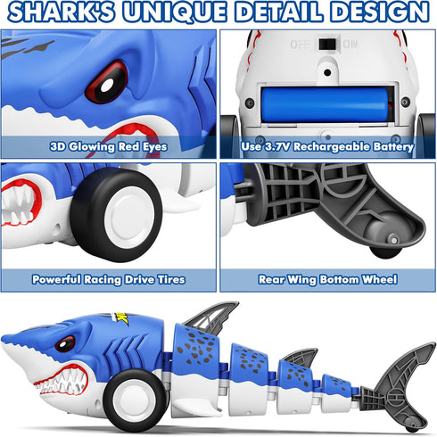 Kids,2.4GHz 360 6,7,8,9,10-12 Rcovasc Remote Control Shark Car Toys for RC Cars Simulation Shark with Cool Light, Stunt