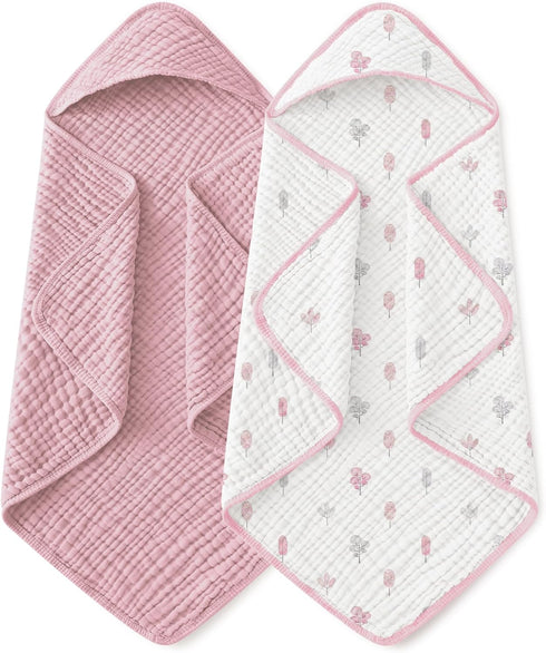 Yoofoss Hooded Baby Towels for Newborn 2 Pack 100% Muslin Organic Cotton