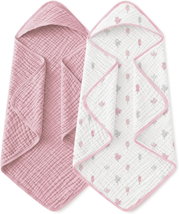 Yoofoss Hooded Baby Towels for Newborn 2 Pack 100% Muslin Organic Cotton