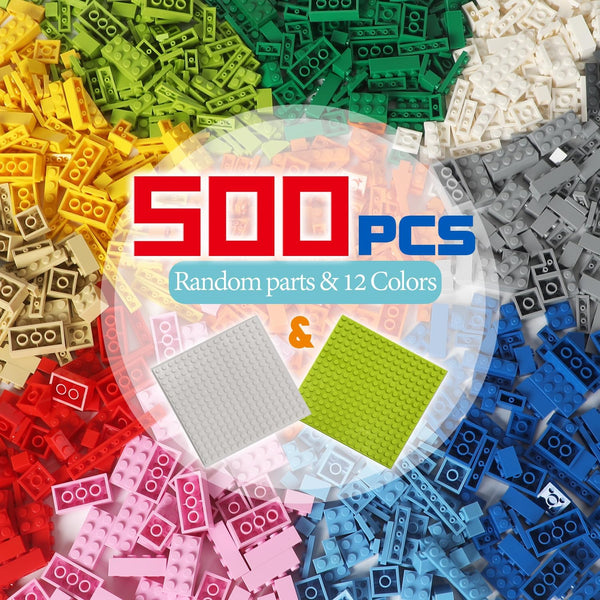 Class Building Bricks 500 Pieces & 2PCS Base Plate, Building Blocks Box Set Compatible with Lego Classic