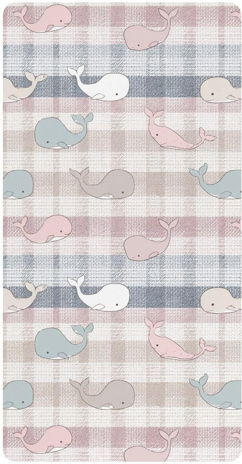 miaozhen Cotton Baby Crib Sheets Soft Breathable Manga Whale Plaid Offwhite Toddler Mattresses