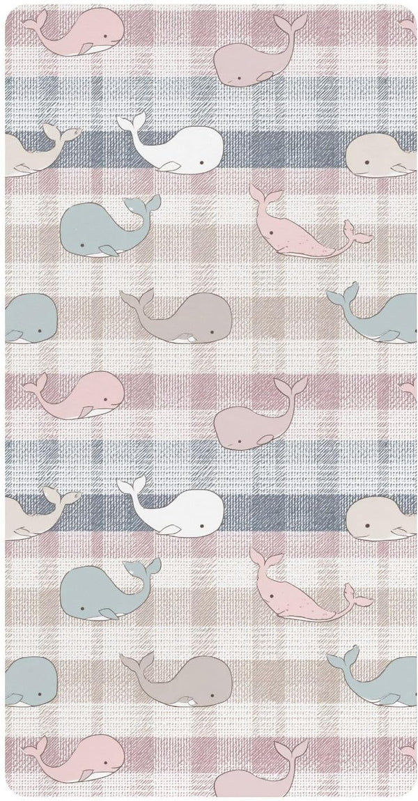 miaozhen Cotton Baby Crib Sheets Soft Breathable Manga Whale Plaid Offwhite Toddler Mattresses
