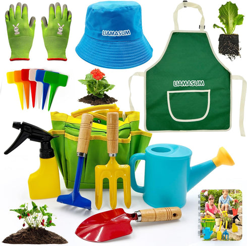 liamasum Kids Gardening Tools Set Includes Toddler Gardening Gloves, Sturdy Tote Bag, Watering