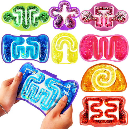8 Pack Squeeze Fidget Toys for Kids,Squishy Sensory Tube with Maze Bead,Colorful