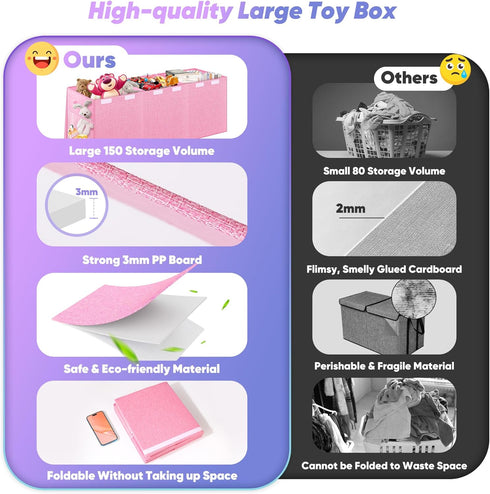 40"x14"x16" Mabahoo Extra Large Toy Box, Toybox for Kids Boys Girls, Collapsible Sturdy Toy Storage Organizer with Mesh