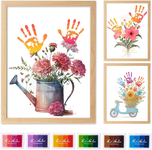 CHERRY CHEERS 3 6 Flower Bouquet Handprint Art Kit, Special Unique Sheets with Floral Design, DIY Keepsake Craft Gift