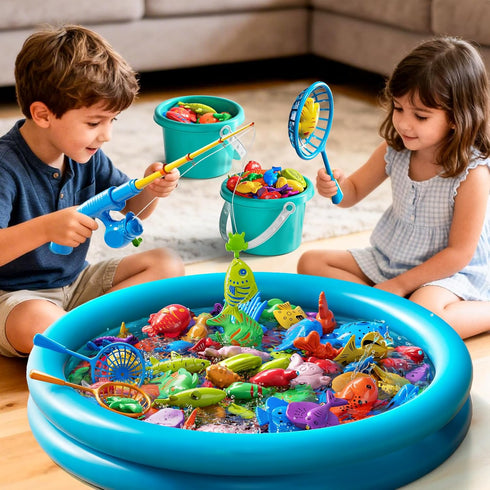 LILYBUDS 3 4 5 6 7 8, Summer 3-5 4-8 Magnetic Fishing Game Pool Toys for Kids Water Table Bathtub Toys with Inflatable