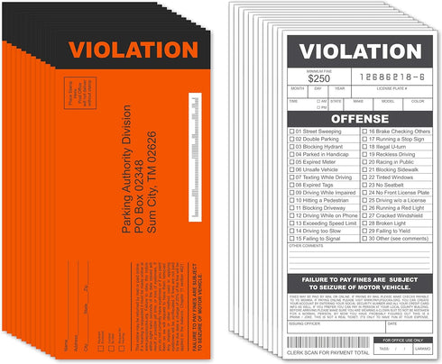 Fake Parking Tickets Prank - Qty 25 Joke Violation Parking Gag, Funny Pretend Police Traffic Citations