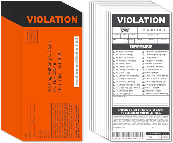 Fake Parking Tickets Prank - Qty 25 Joke Violation Parking Gag, Funny Pretend Police Traffic Citations