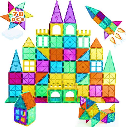 STEM Magnetic Tiles 70PCS Educational Toys for Kids Ages 3-8, Montessori Sensory