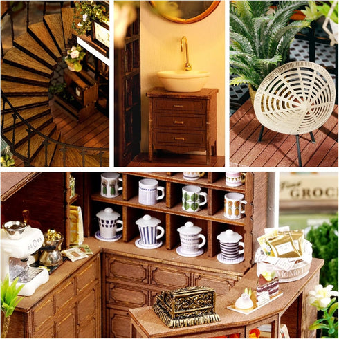 LannsoDIY Dollhouse Miniature Wooden Furniture Kit, Dust Proof Cover and Music Box, Handmade Wooden Dollhouse Toys