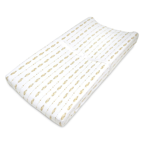 American Baby Company 2 Pack Printed 100% Cotton Knit Fitted Contoured Changing Table Pad Cover - Taupe Feathers