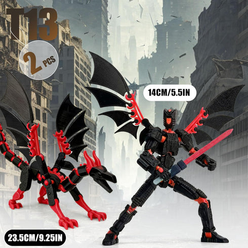 KAMOVNY T13 3D Set Assembled Printed Action Figure with Dragon - Multi-Jointed Movable Robot Toy, Accessories & Weapons