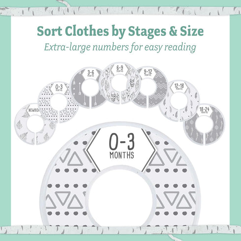 Baby Nest Designs Closet Dividers for Baby Clothes - 7X Size Age Dividers from Newborn Infant to 24 Months, Boho Baby