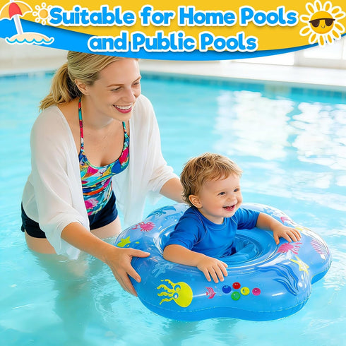 25.6" Swimming 6-36 Extra-Large Baby Pool Float with Double Airbag & Safety Seat, Inflatable Ring Float for Months