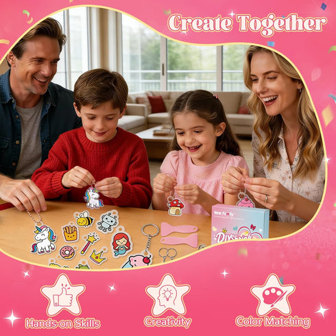 NewFamily Shrink Art Kit for Kids Unicorn & Magical & Pre-Cut Shaped Shrinky Dinks Jewelry Making DIY Necklace Bracelet