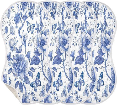 YETTASBIN Blue Flower Muslin Baby Burp Cloth, Super Soft Absorbent Cotton Burp Rag Baby Bibs Feeding Cloth for Newborn