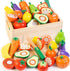 Wooden Play Food for Toddlers, Fruit and Veggies Cutting Set for Kids,