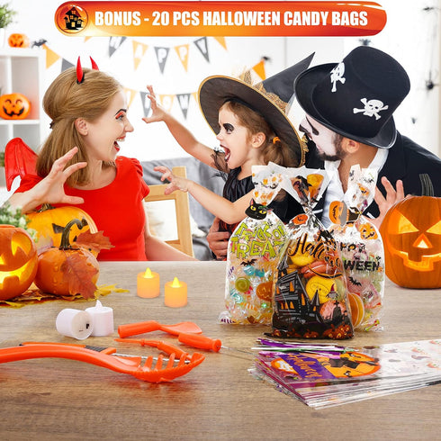 Pumpkin Carving Kit for Kids - 6 Easy Tools, 6 LED Candles, 10 Stencils & 20 Halloween Candy Bags