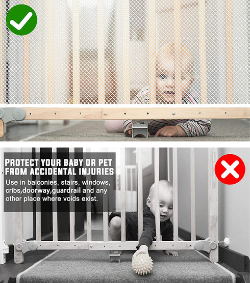 JIFTOK Baby Gate for Stairs, 10ft L x 2.66ft H, Mesh Netting Safety Net for Kids, Pets, Indoor & Outdoor (White)