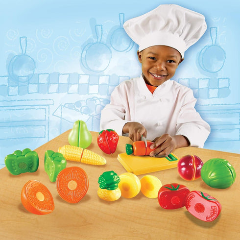 3+, Learning Resources Pretend & Play Fruit, Cutting Fruits and Veggies Toy, Kids Play Food, Plastic Fruit & Veggies