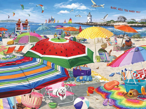 White Mountain 500 Piece Jigsaw Puzzle - Beach Umbrellas Summer Vacation Theme