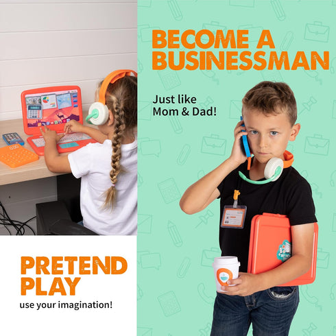 Born Toys Pretend Play Home Office Set - Includes Toy Laptop, Phone, Calculator, Headset & Pop It for Ages 3-7