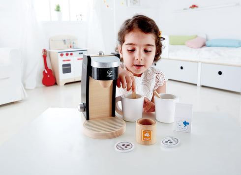 Set Set 3 Hape Wooden Black Coffee Maker Kitchen with Accessories| Pretend Play Toy for Kids Ages Years and Up