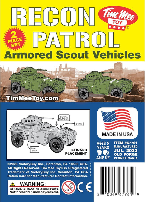 TimMee RECON PATROL Armored Cars, OD Green Plastic Army Men Scout Vehicles