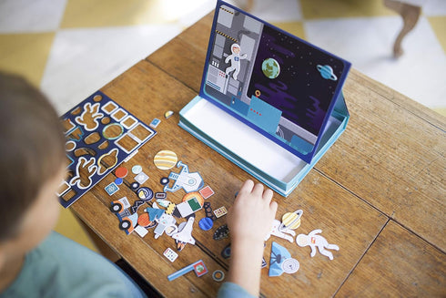 Petit Collage Magnetic Play Scene, Outer Space, Magnetic Game Board with 54 Magnet Pieces, Ages 3+