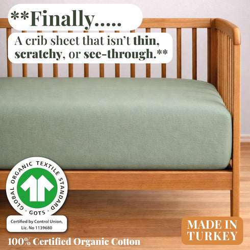 100% 1 Pack Crib Sheet Organic Turkish Cotton, GOTS Certified Premium Weight, Ultra Soft, Breathable Fitted - Toddler