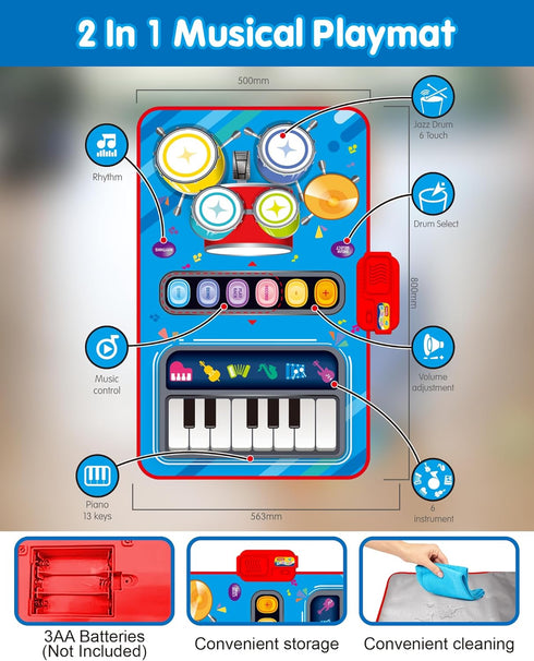 1 12-18 1-2 DQMOON Toys for Year Old Boy Gifts, Baby Musical Mat with Piano & Drum, Adjustable Volume, Months Toddler