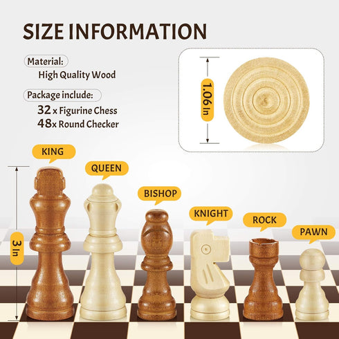 80 Pieces Wooden Checkers - Handcrafted Chess with Drawstring Storage Pouch, Classic Game Set