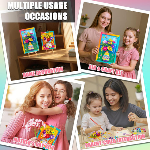 FTBox 3D 6 7 8 9 10 11 12 Crafts Gift for Girls, DIY Felt Flowers Wooden Vase Picture Frame Painting Kit, Arts