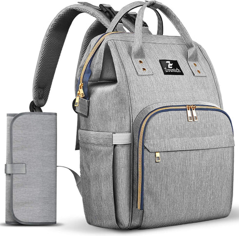 ZOUNICH Multifunction Waterproof Diaper Bag Backpack, Stylish Nappy Travel Bag with Changing Mat, Gray