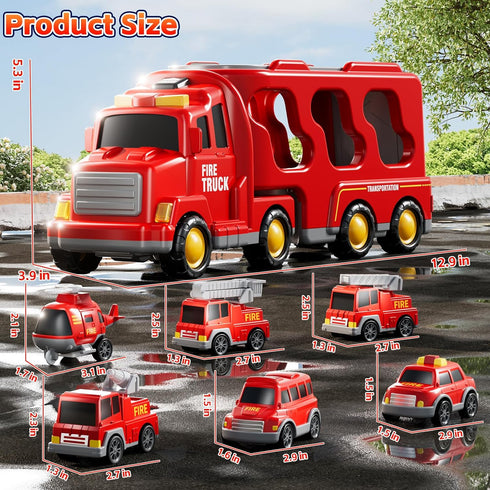 1-3 3-5, 7-in-1 Set 1 2 3 4 5 6 3-9 Fire Truck Toys for Toddler Fire Car Carrier Vehicle for Girls Years Old, Transport