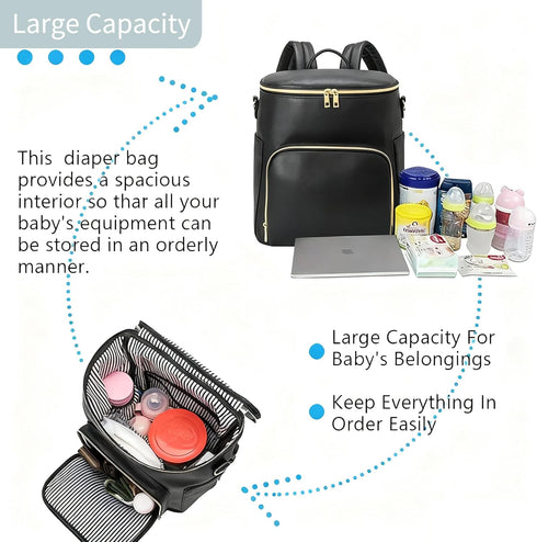 RSENFREMIOR Backpack Large Diaper Bag with USB Port, Vegan Leather Diaper Tote, Hospital Bag for Labor, Stroller