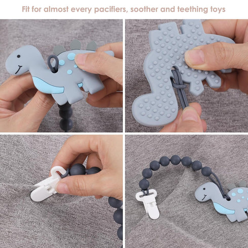 6-Pack Silicone Pacifier Clips for Babies, Safe Teething Beads, Rust-Free Holders, Baby Boy and Girl Essentials