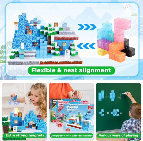 Magnetic Blocks - 100PCS Build Frozen Castle Magnet World, Magnetic Toys for Montessori Toddler Christmas Birthday Gifts