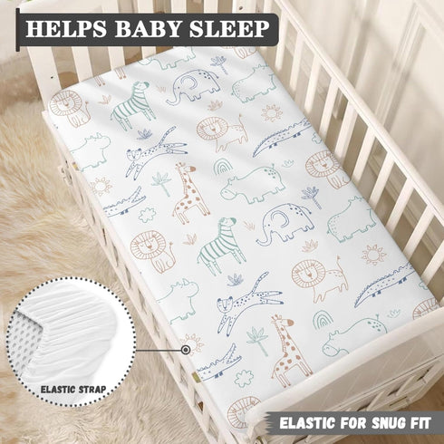 Winpema 28"x52" Cartoon Zebra Crocodile Fitted Crib Sheet Giraffe Elephant Baby Crib Sheet Fit Standard Crib