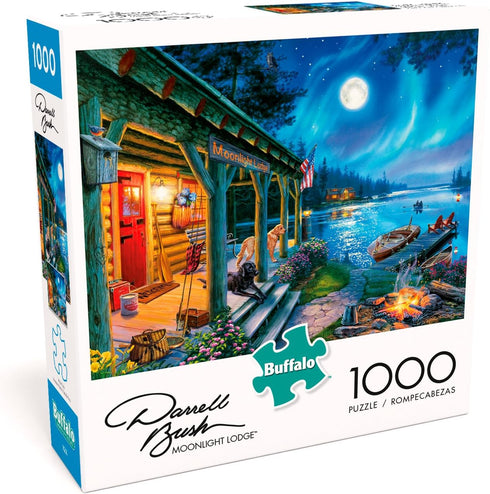 Buffalo Games - Darrell Bush - Moonlight Lodge - 1000 Piece Jigsaw Puzzle, Blue