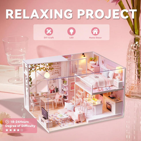 Flever Dollhouse Miniature DIY House Kit Creative Room with Loft Apartment Scene for Romantic Artwork Gift (Tranquil