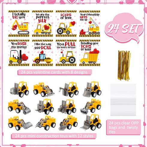 24 Set Meooeck Construction Party Favors for Kids, Cards with Small Construction Cars Vehicles Bulk for Preschool