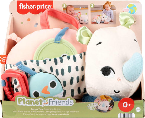 Tummy 0+ Fisher-Price Newborn Toy Planet Friends Time Roaming Rhino Plush with Sensory Activities for Babies Ages