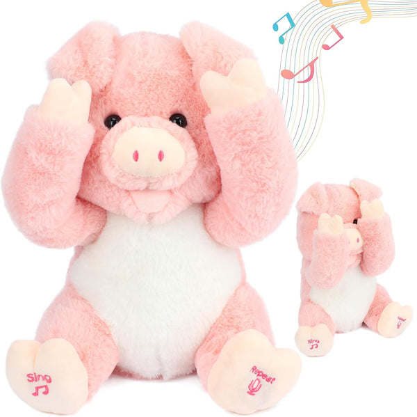 Cuteoy Peek A Boo Pig Plush Toy, Interactive Electric Stuffed Animal, Singing Talking Musical Gift, 11''